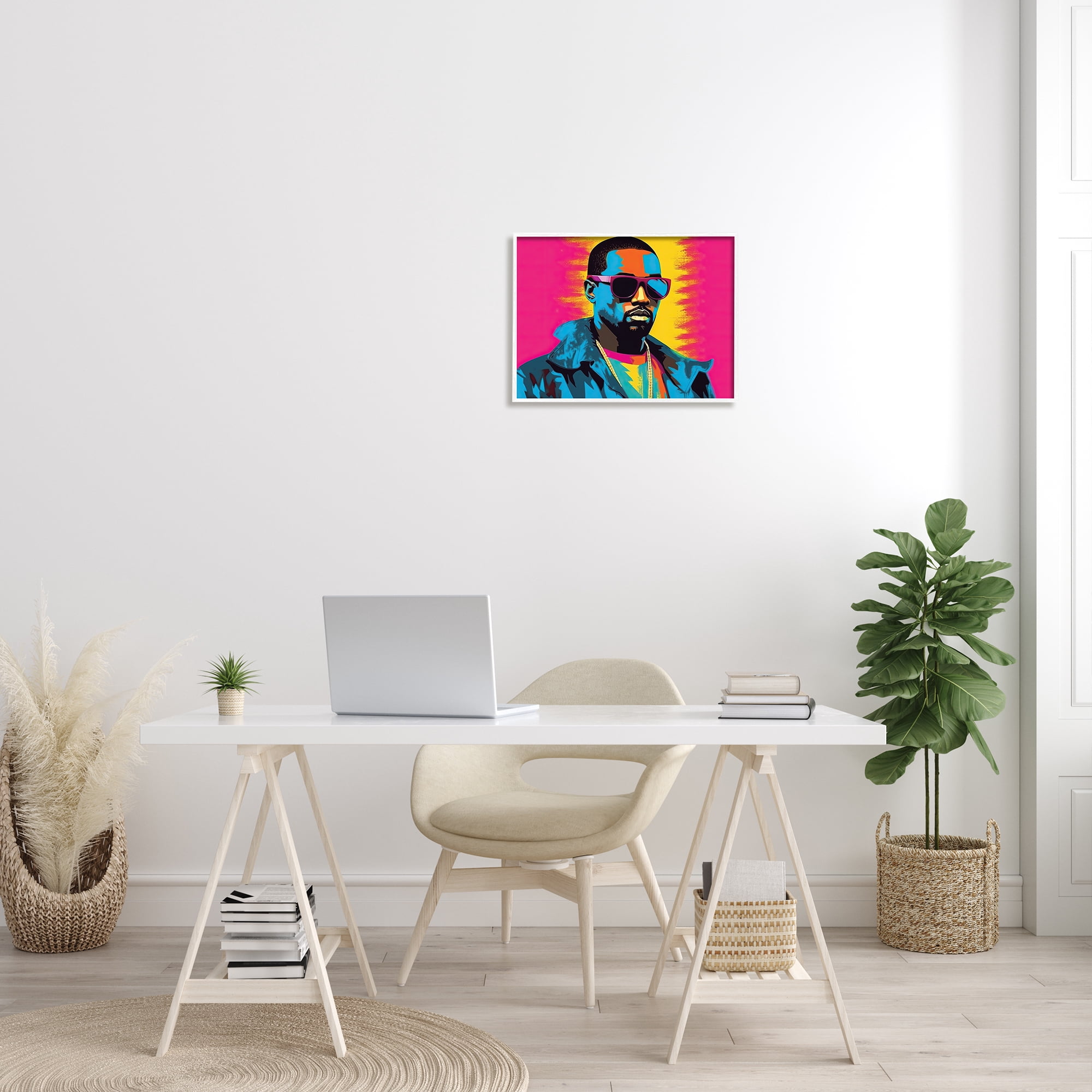 Stupell Industries Kanye West Modern Portrait Abstract Painting White Framed Art Print Wall Art, 20 x 16