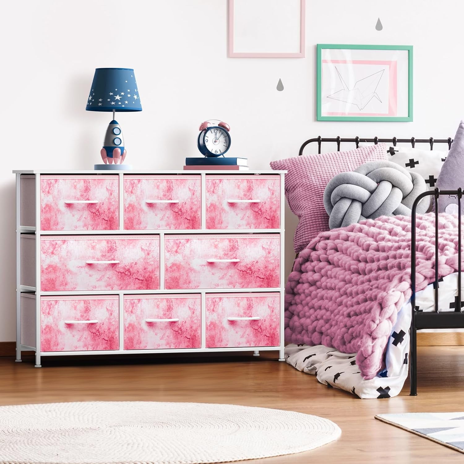 Sorbus Dresser with 8 Fabric Bins Drawers - Kids Furniture Storage Chest for Clothing Toys Organization, Bedroom, Closet (Tie-Dye Pink)