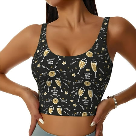 Adobk Wine Glass Print Sports Bras for Women Longline Workout Crop Tank Tops Padded with Built in Shelf Padded Sports Bra-Small