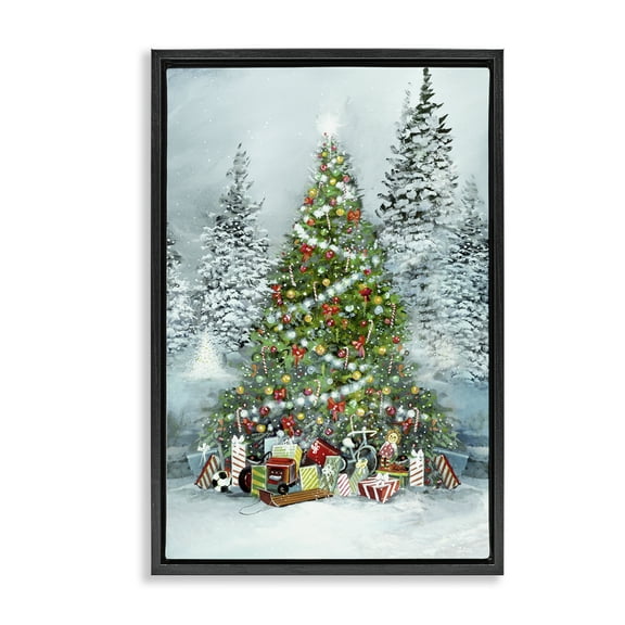 Stupell Industries Mistletoe Kisses Phrase Holiday Painting Black Floater Framed Canvas Art Prints Wall Art, 17 x 25