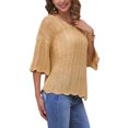 thumbnail image 4 of INSPIRE CHIC Women's Short Sleeve Crew Neck Hollow Out Summer Crochet Tops XL Khaki, 4 of 6