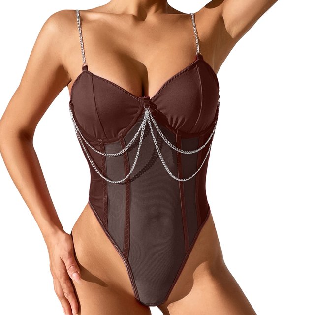 Gibobby Ropa interior mujer Liguero con Medias y Tanga Lingerie Set de Dormir Mujer Lenceria Mujer Talla Grande Mujer Sexy Bralette y Tanga Pijamas en Pareja(Café, M)