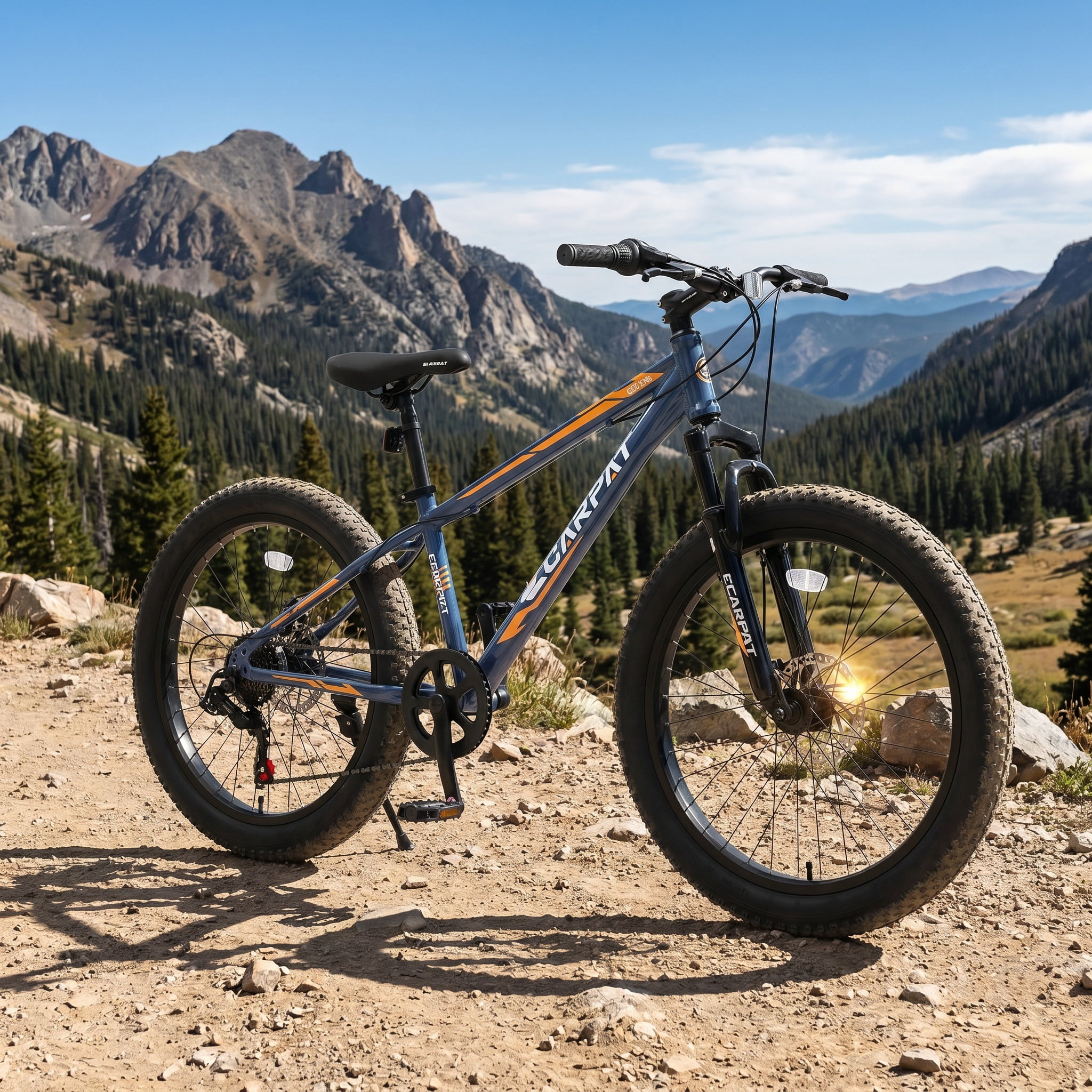 FUPOJH 24 Inch Fat Tire Mountain Bike,Shimano 7-Speed,Dual Disc Brakes,for Teens 8-14,Gray
