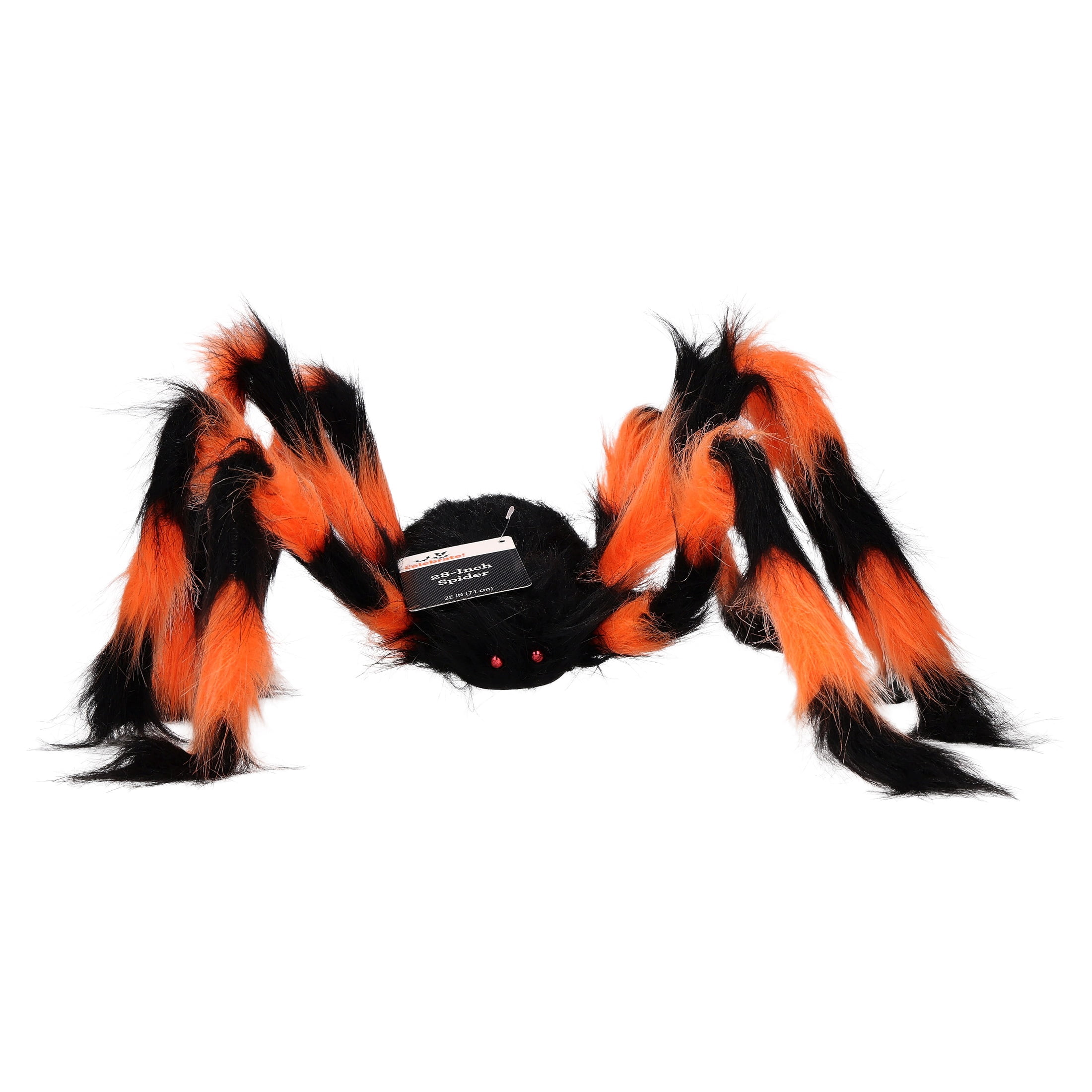 Furry Spider Decoration, Orange and Black, 28", Halloween by Way To Celebrate