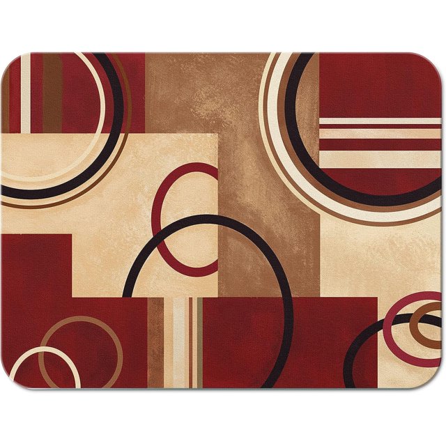 Washable Rubber Abstract Arcs and Shapes Red Dish Drying Mats for Kitchen Counter Home Large Coffee Bar Pad Accessories and Decor for Utensils Stemware 18''''x24''''