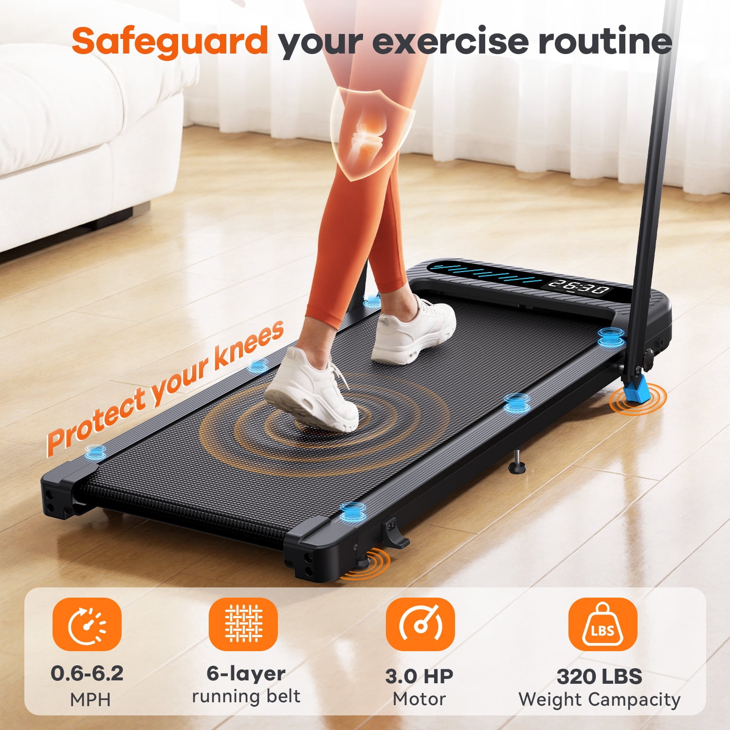YZRUN Walking Pad, Folding Treadmill with Incline, Portable Treadmills with Handlebar, Under Desk Walking Pad for Home Office,320 lbs Capacity