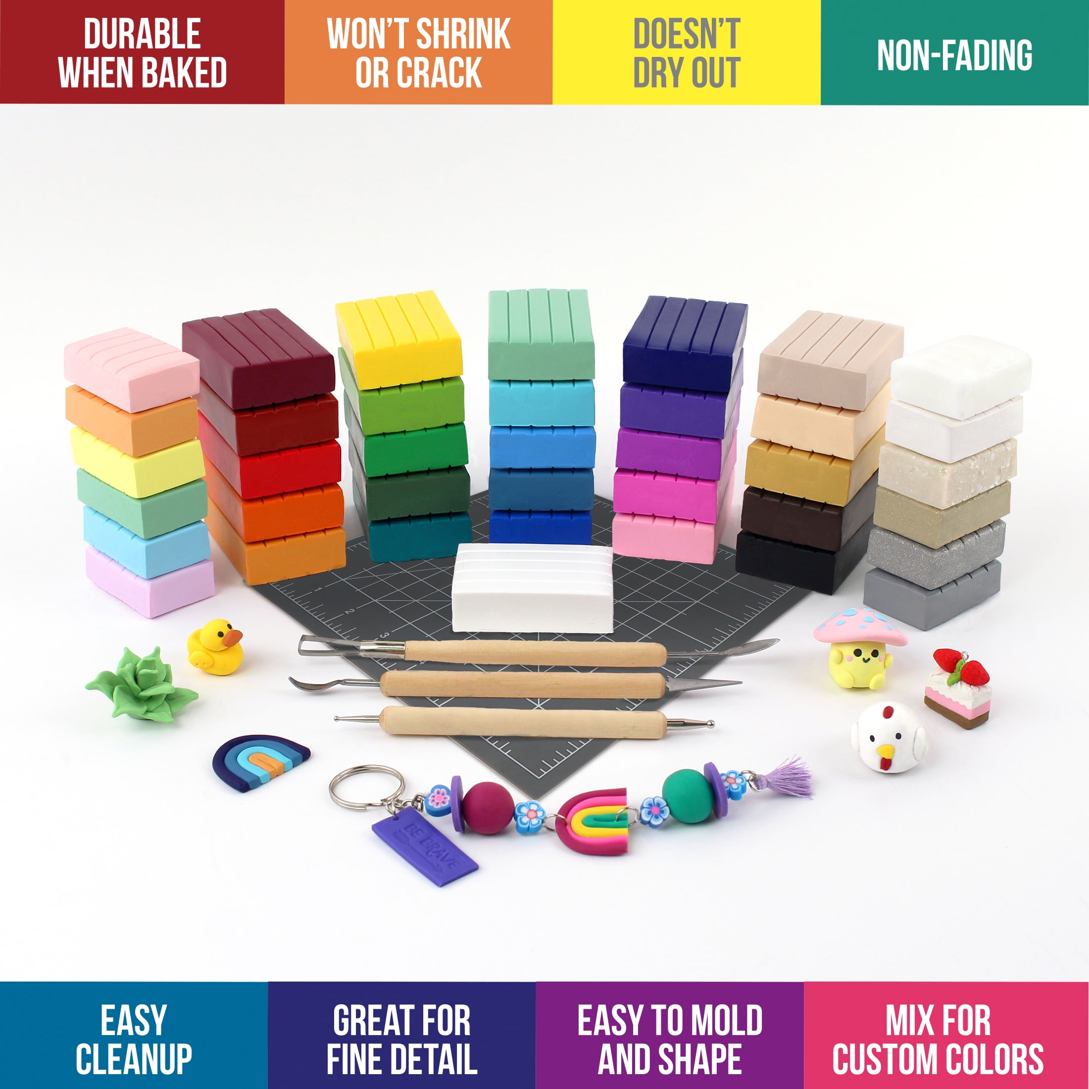 ArtSkills Art Elements Polymer Clay Bundle, Oven Bake Clay with Clay Tools & Work Mat, 64 oz