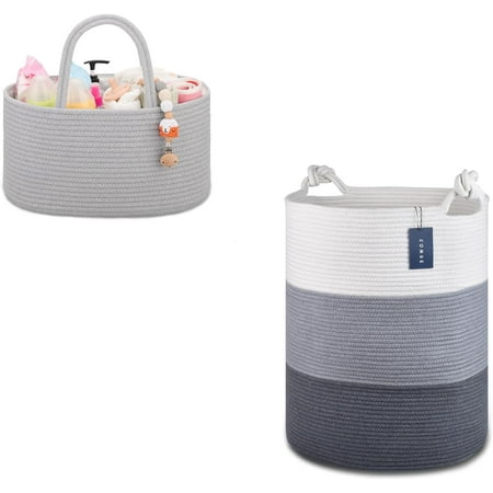 

Baby Diaper Caddy and Tall Laundry Basket Blanket Baskets Laundry Hampers Cotton Rope Baskets Toy Baskets Clothes Baskets