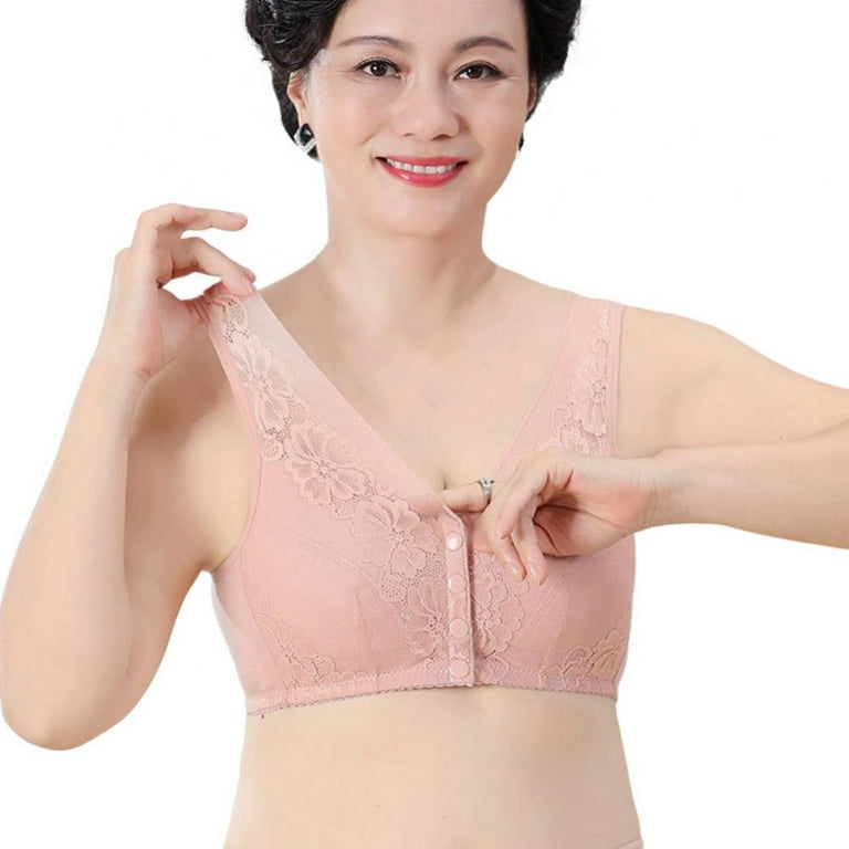 Linen Purity Bra for Older Women Front Closure Padded - Floral