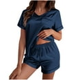thumbnail image 2 of qolati Pajamas Set for Women Satin Short Sleeve Sleepwear Top and Shorts Soft V Neck Pjs Set Classic 2 Piece Loungewear Matching Outfits, 2 of 8