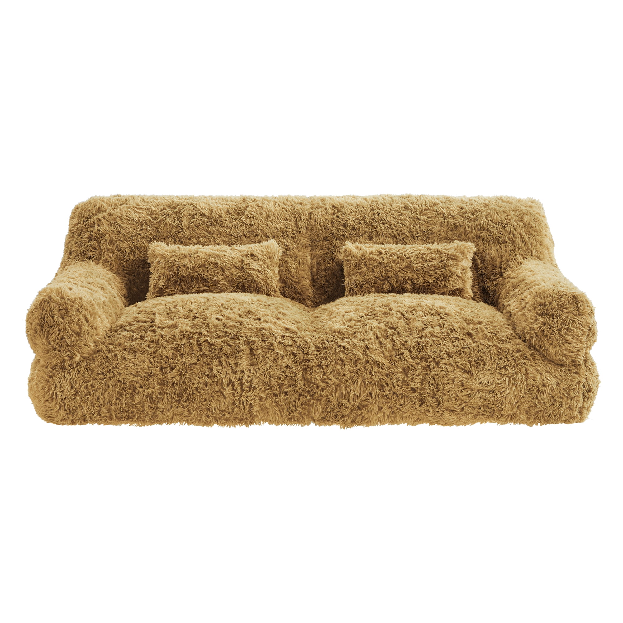 Spruce & Spring Ultra-Plush Fleece Lazy Sofa with Pillow & Blanket, Cozy Bean Bag Loveseat for Living Room & Bedroom, Gloden Glow-Sherpa