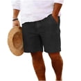 thumbnail image 2 of Mens Casual Shorts,Summer Solid Straight Leg Casual Short,Loose Vacation Beach Classic Drawstring Elastic Waist Shorts (Black,L), 2 of 7