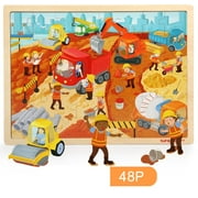 TOP BRIGHT 48 Piece Puzzles for Kids Ages 4-8-Construction Wooden Jigsaw Puzzle