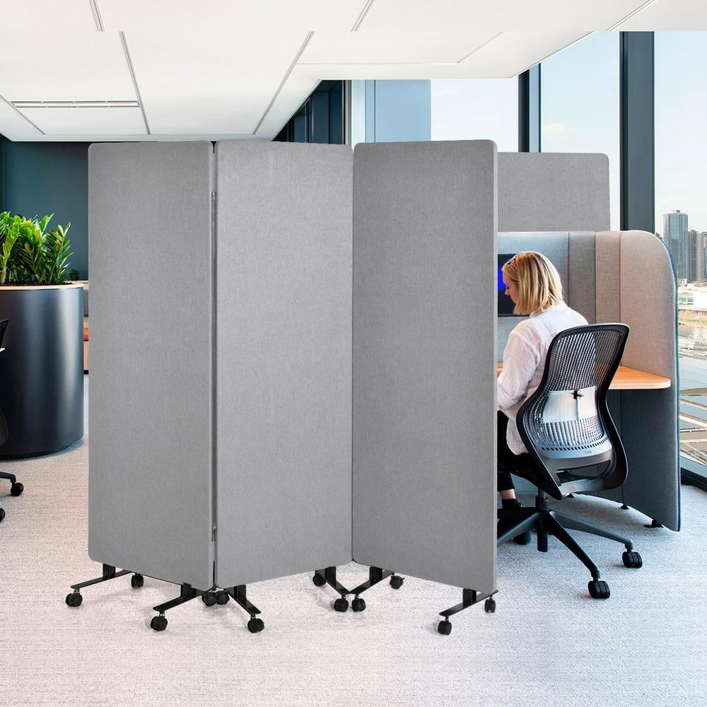 3 Panel Soundproof Room Divider, 76 x 66 Inch Portable Acoustic Partition with Wheels for Office Privacy and Classroom Noise Control (Light Gray)