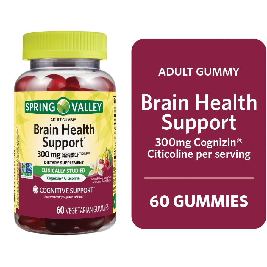 Spring Valley Brain Health Support Vegetarian Gummies for Cognitive Support, Cherry Vanilla Flavor, 300 mg, 60 Count