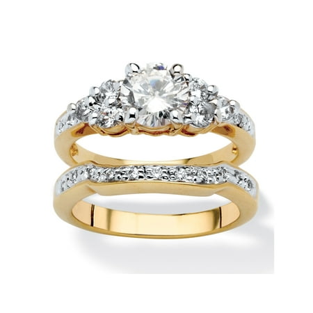 18k Bridal Set Ring - 2 Piece 2.01 TCW Round Cubic Zirconia Bridal Ring Set in 18k Gold-Plated