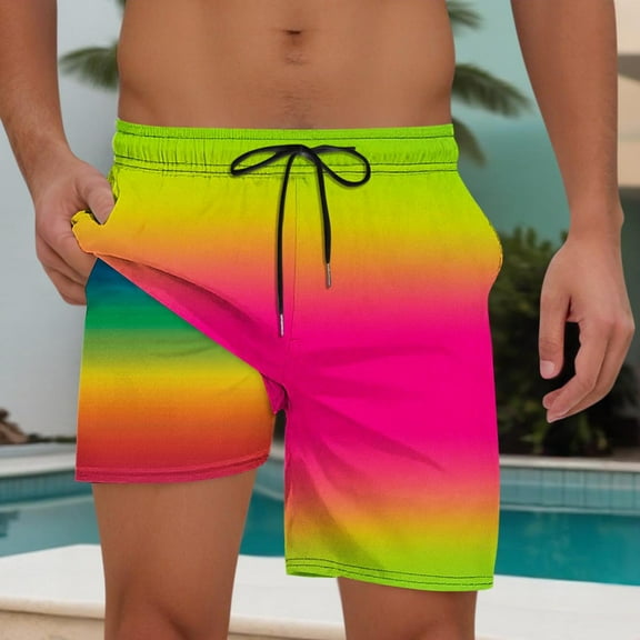 Njagoc3 Mens 7'' Inseam Tropical Vibe Shorts - Lightweight Rayon Blend & Drawstring Waist for Beach Vacation & Pool Parties