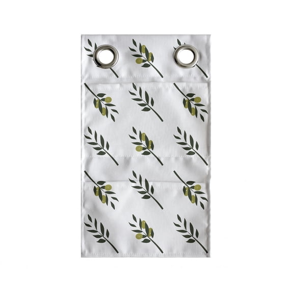 Botanical Hanging Pocket Organizer, Diagonal Symmetric Olive Branches Pattern on Plain Background, Printed Polyester Storage Bag with Pockets, 9" x 16", Evergreen Olive Green