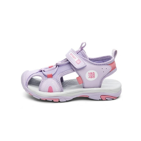 

Rotosw Kids Sport Sandals Mesh Flat Sandal Magic Tape Beach Shoes Lightweight Closed Toe Shoe School Fashion Flats Purple 11.5C
