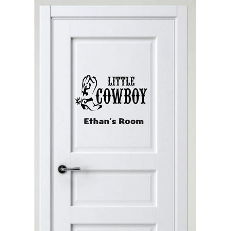 Western Baby Decor Personalized Name Vinyl Decal Sticker Custom Initial Wall Art Personalization Decor Lil Cowboy Western Baby Boy Nursery Room Children Bedroom 10 Inches X 14 Inches ()