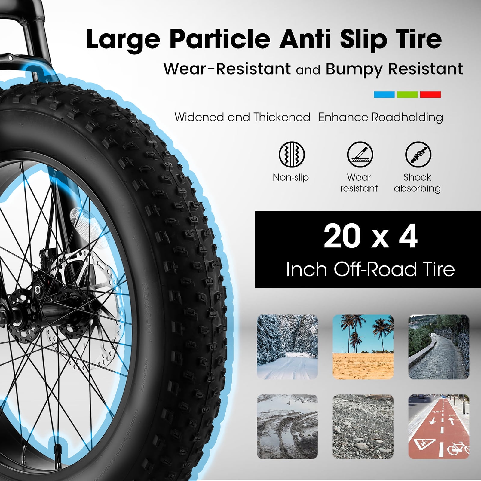20 Inch Men-Lightweight Fat Tire Bike, High Carbon Steel Frame, Front Suspension, 7-Speed, Ideal for Snow and Off-Road Riding, Green