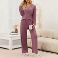 thumbnail image 5 of Usloyux Women's 2 Piece Lounge Set V Neck Long Sleeve Pullover Top and Wide Leg Pants Matching Tracksuit Outfits with Solid Casual Style, Purple XL, 5 of 8