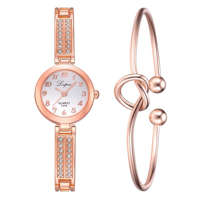 LVPAI Moda Casual Mujer Reloj de Pulsera Reloj de Cuarzo de aleación y Traje de Pulsera (Oro Rosa + Blanco)