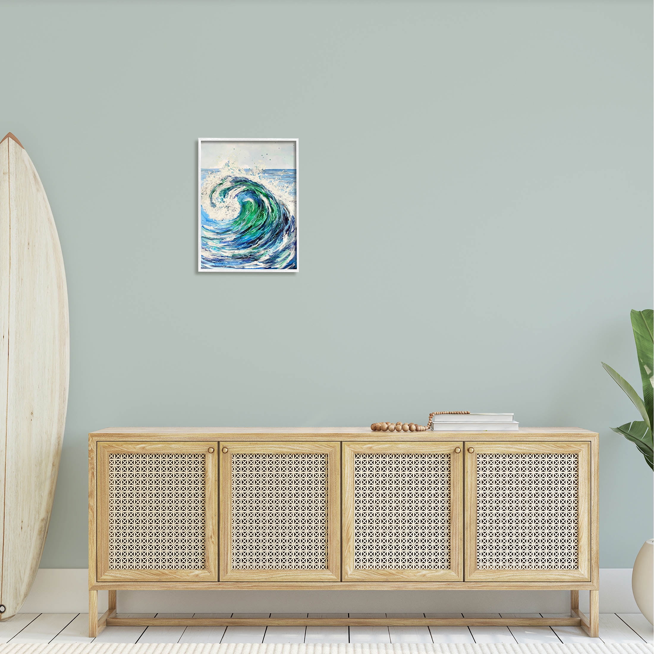 Tsunami Wave Ocean Splash Coastal Painting White Framed Art Print Wall Art