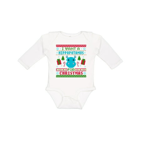 

Inktastic I Want a Hippopotamus for Christmas Pixelated Ugly Sweater Boys or Girls Long Sleeve Baby Bodysuit