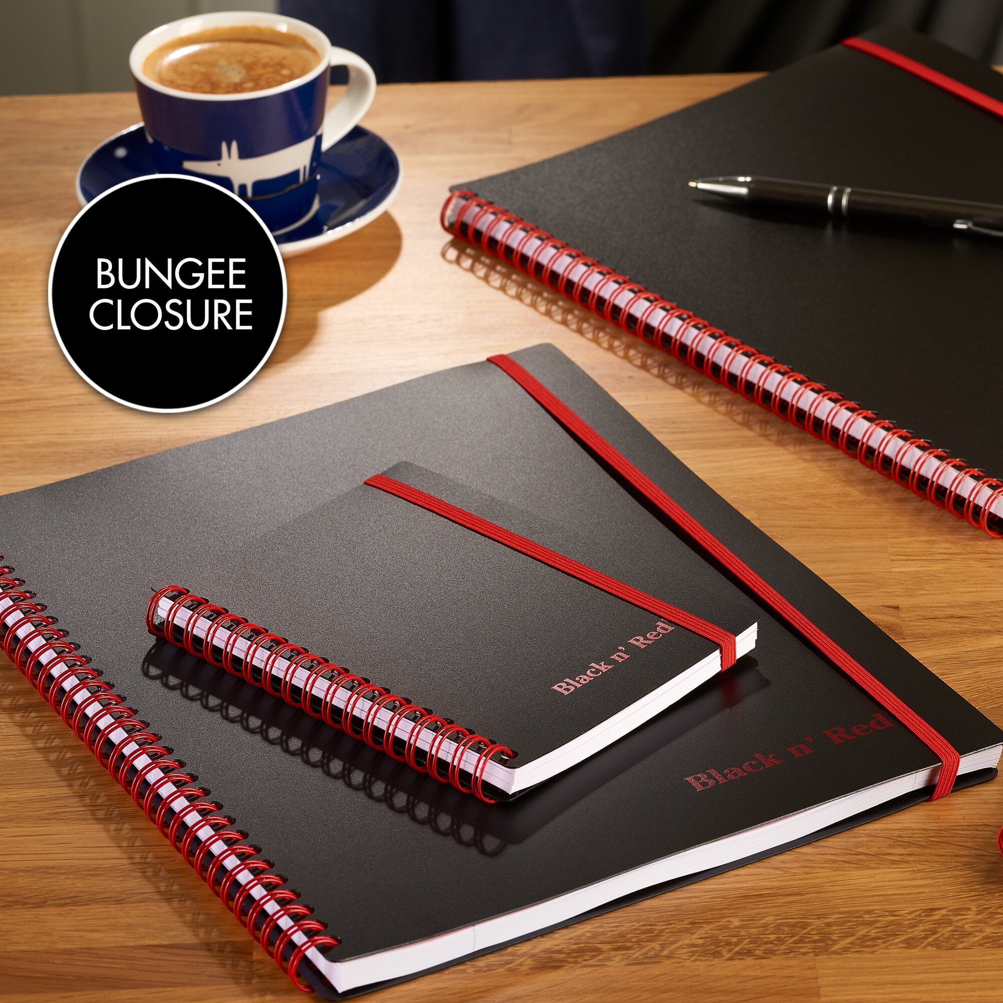 Black n' Red Softcover Business Notebook, Twin Wire, 70 Sheets, 8.25" x 5.78", Black