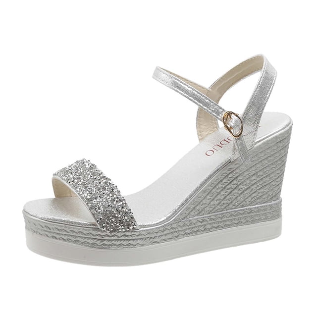 Hyknon Sandals for Women Open Toe Casual Shoes Rhinestone Comfortable Platform Wedge Sandals Shoes Arch Support Comfortable Sandals