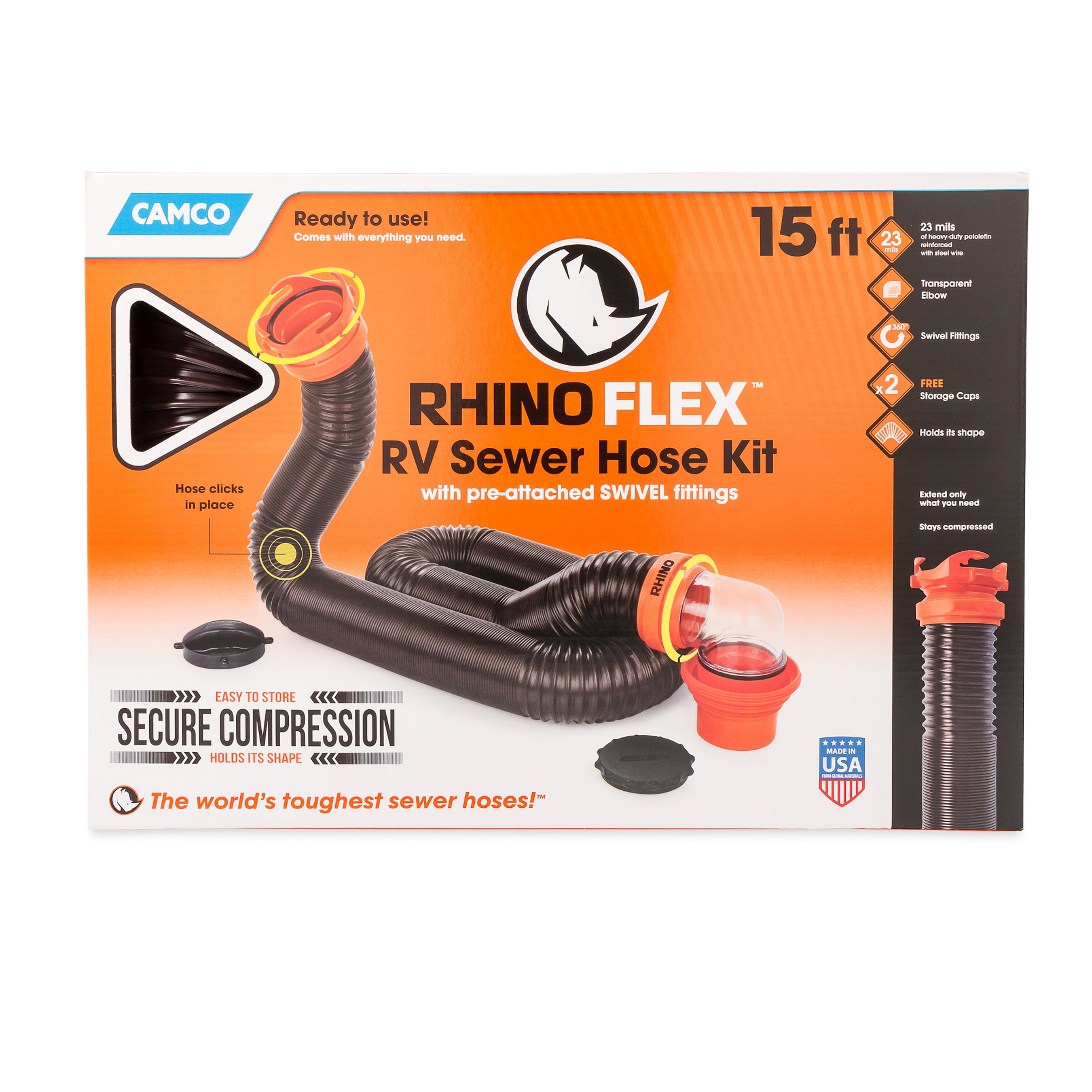 Camco 39741 RhinoFLEX 20ft RV Sewer Hose Kit 