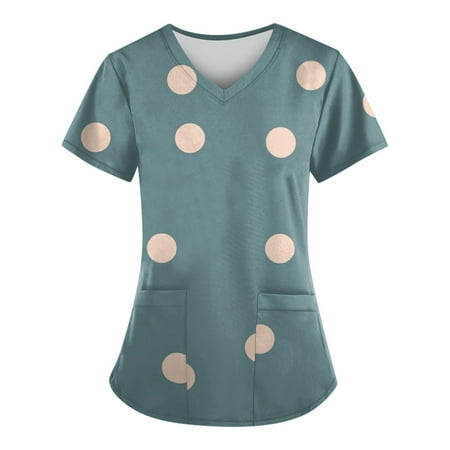 

TKing Fashion Women Plus Size Scrubs Top V-Neck Short Sleeve Animal Print Pockets Work Blouse for Women Sky Blue L