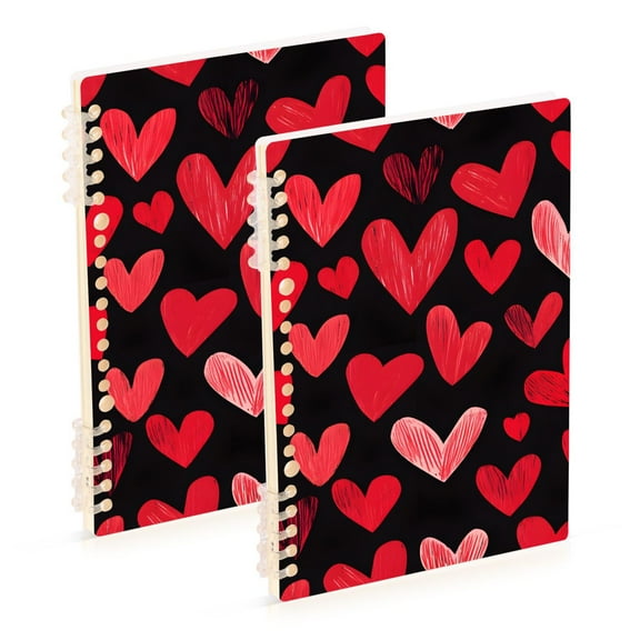 joogoo Spiral Journal Notebook Red Hearts on Black College Ruled Notebooks 8.3" x 5.7" 2 PCs
