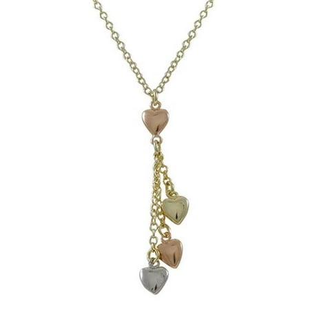Tri Color Brass Flat Hearts Lariat Style Necklace, 15 x 2