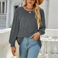 thumbnail image 4 of Annhoo Going out Tops for Women Fall Casual Pleated Crewneck Long Sleeve T-Shirts Ladies Basic Solid Color Blouses, 4 of 7