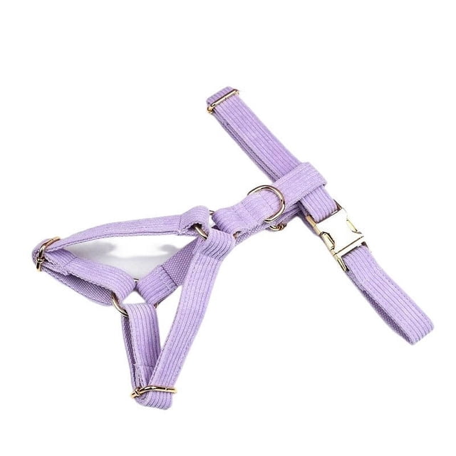 Light Purple Corduroy Dog Collar And Leash Set With Custom Engraved Nameplate