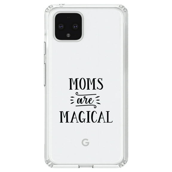 DistinctInk Clear Shockproof Hybrid Case for Google Pixel 4 (6.1" Screen) - TPU Bumper Acrylic Back Tempered Glass Screen Protector - Moms Are Magical