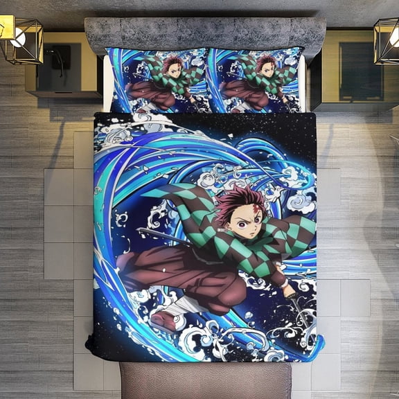 Demon Slayer 3-Piece Bedding Comforter Set Bed Cover Set Soft Warm Bedding for Bedroom, Home, Hotel 86"x70"