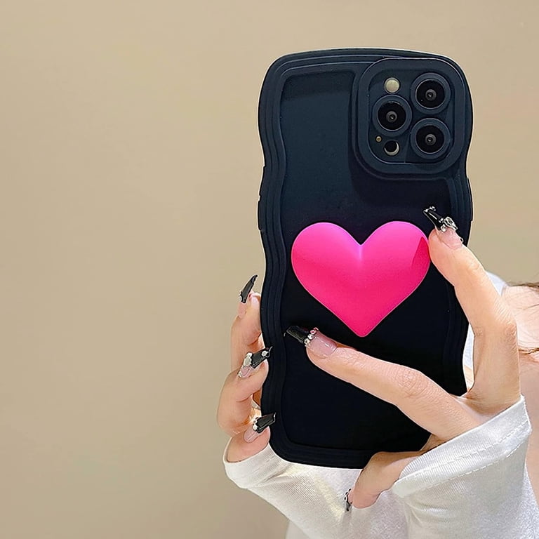 Black Heart Phone Case Compatible with iPhone 15 Pro Max, Cute 3D