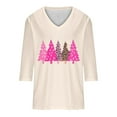 thumbnail image 4 of Fashion Fall Saving LiMoi Women's V Neck 3/4 Sleeve T-Shirt with Christmas Tree Print for Gift Ideas Tees Tshirts Tops Blouse My Items, 4 of 5