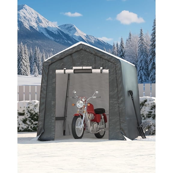 QinaQin 6X8 FT Portable Outdoor Storage Shed with Roll-Up Zipper Door & Vent,Waterproof Carport Storage Shelter,UV-Resistant Canopy,Gray