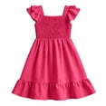 thumbnail image 3 of Bysome Girls Dress Solid Color Flutter Sleeve Square Neck Pleated Summer Cozy Soft Toddler Kids Girls Dresses Size 7-8 Years Red, 3 of 7