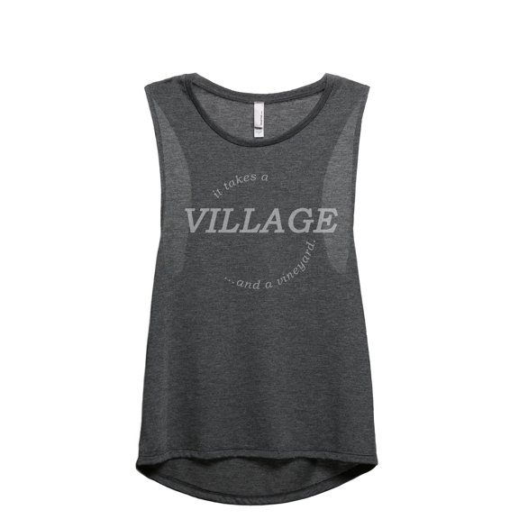 It Takes A Village And A Vineyard Women's Fashion Sleeveless Muscle Workout Yoga Tank Top Charcoal Grey Small