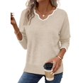 thumbnail image 3 of Women'S Sweaters Casual V-Neck Long Sleeve Sweaters Loose Solid Fall Tops Pullover Sweater Beige M, 3 of 7