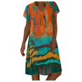 thumbnail image 2 of FcBaudy Robe à Manches Longues Col en V, Robes d'Été pour Femmes, Robes Décontractées Boho Imprimé Col en V Grande Manches Courtes Robe Mini Ample Robe Femme, 2 of 3