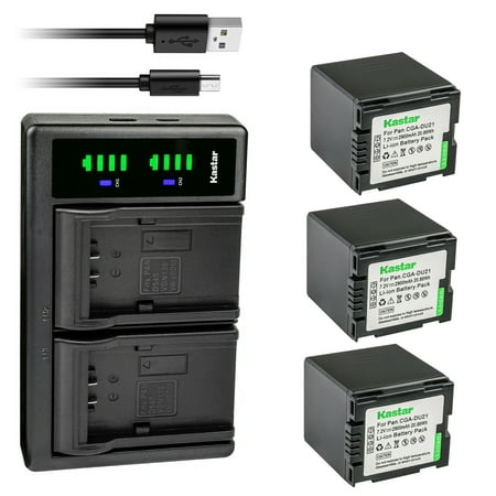 Kastar 3-Pack CGA-DU21 Battery and LTD2 USB Charger Compatible with Panasonic PV-GS200 PV-GS250 PV-GS300 PV-GS320 PV-GS400 PV-GS500 SDR-H18 SDR-H20 SDR-H200 SDR-H250 SDR-H280 Camera