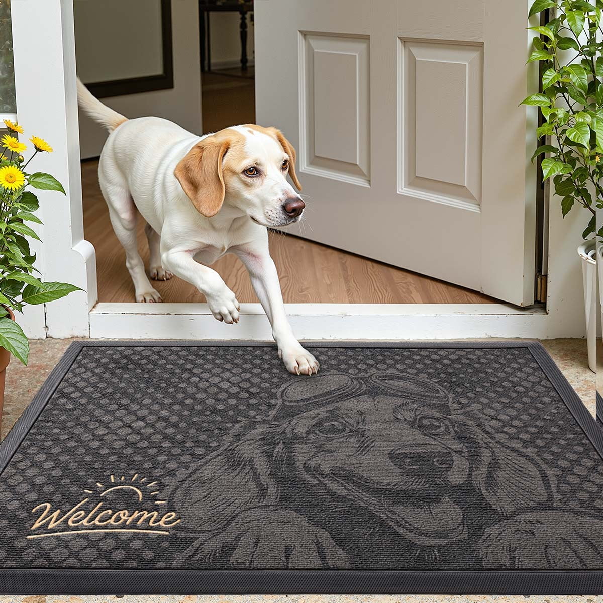 PABUBE Outdoor Doormat, Beagle Welcome Mat, Heavy Duty Durable Doormat Outdoor Entrance, Non-Slip Dirt & Mud Trapper Outdoor Mat for Front Doors