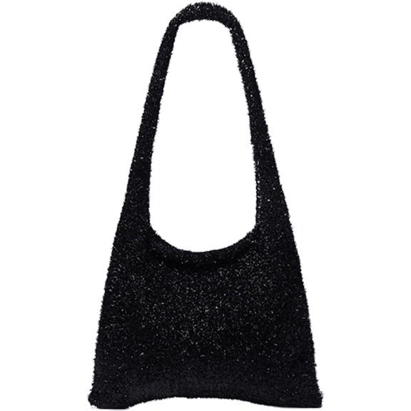Kukuzhu Shiny Shoulder Bag for Women Retro Classic Purse Tote Bag Soft Knit Hobo Bag Casual Handbag Beach Bag