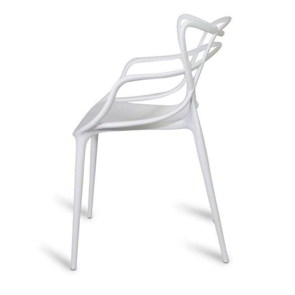Master Style Plastic Chair Modern Mid Century, Indoor Outdoor Chair Patio Chair Kitchen Chair 18 Inch Seat Height Restaurant Chair Plastic Stackable Chair Side Bar Chair in White Set 4